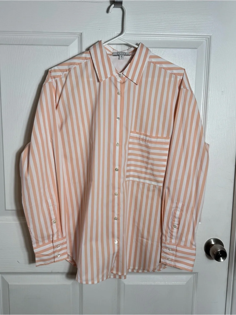 AYR The Deep End Oversized Shirt Peach Stripe Button Down Size MD - Picture 2 of 10